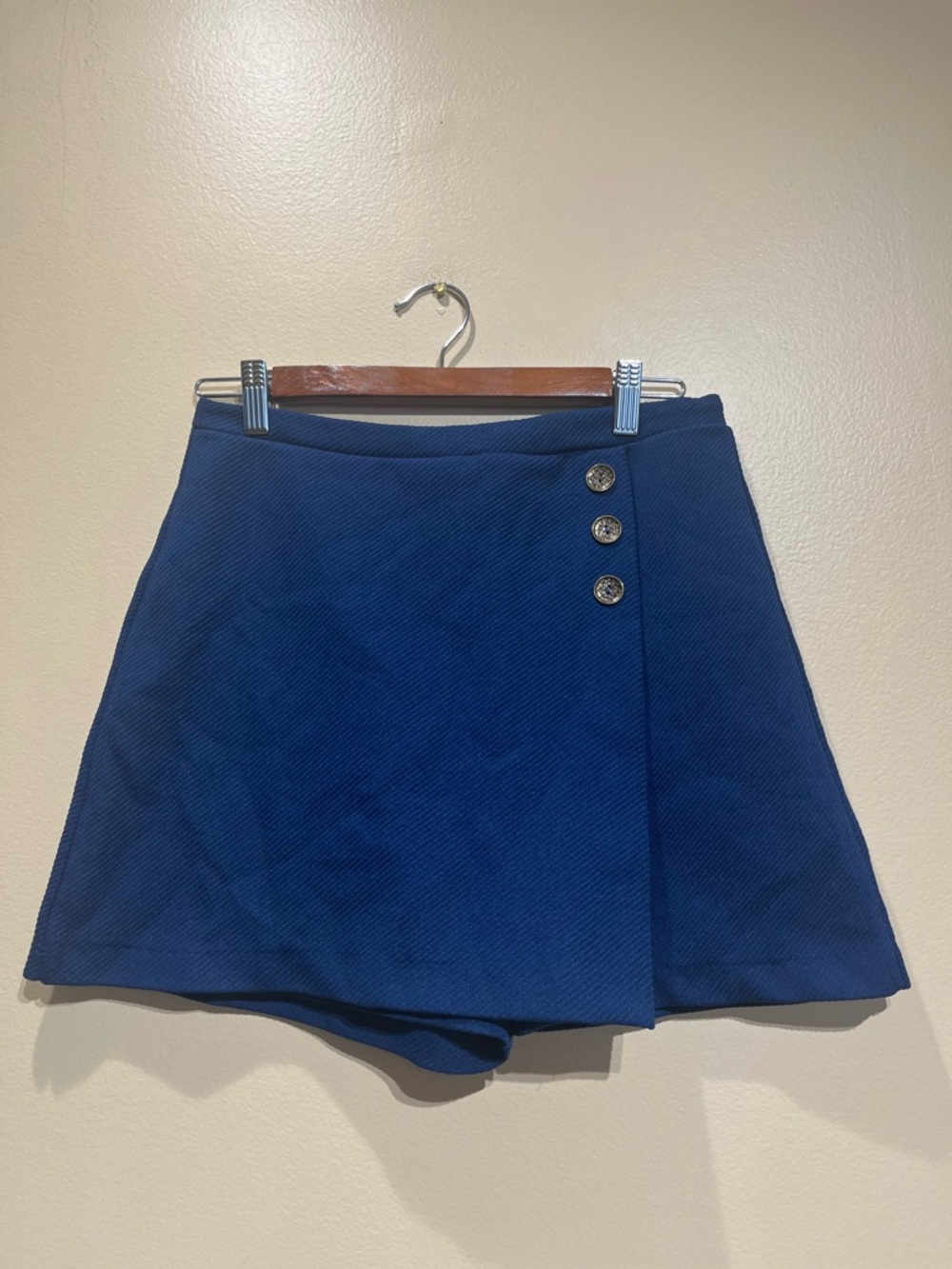 Vintage 60s Blue Wrap Front Textured Skort